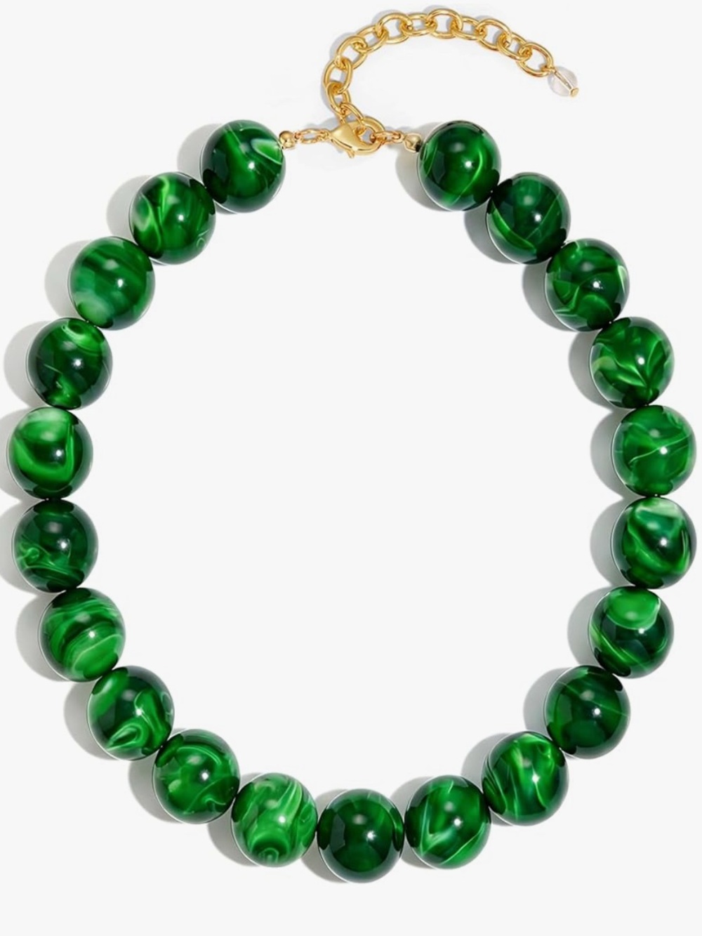 Green Beaded Statement Marbled Necklace